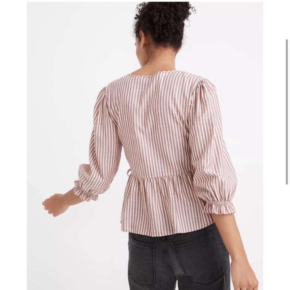 {Madewell} Striped Peplum Wrap Top With Puff-Sleeves~ Size XS